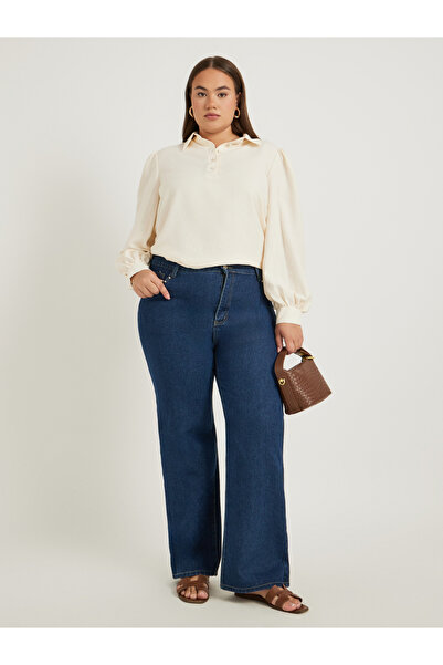 Styli Plus Size Textured Balloon Sleeve Regular Fit Popover Shirt