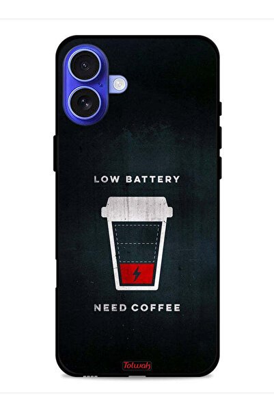 Tolwak غطاء حماية لجهاز Apple iPhone 16 Plus - بطارية منخفضة - يحتاج إلى قهوة