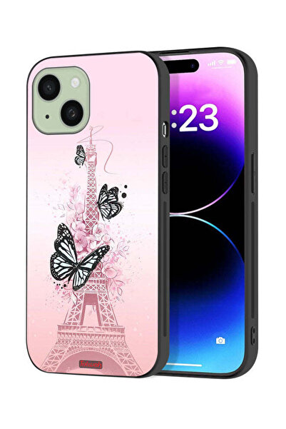Tolwak Apple iPhone 15 Plus Protective Case Cover Butterflies On Eiffel Tower