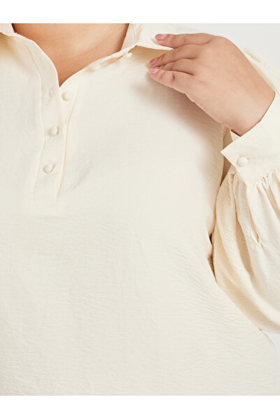 Styli Plus Size Textured Balloon Sleeve Regular Fit Popover Shirt