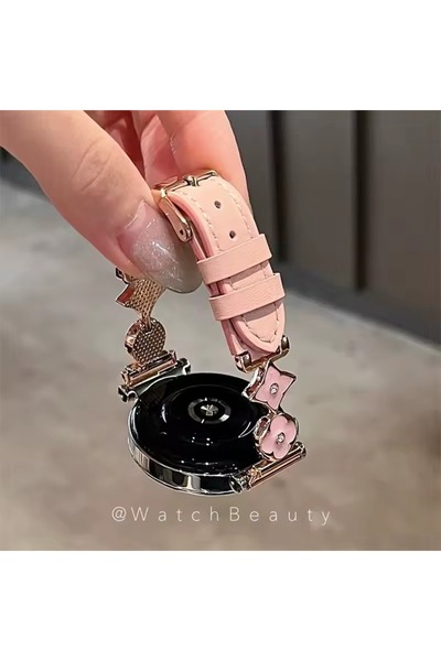 Alstrap Samsung Galaxy Watch 7 6 5 4 Fe Uyumlu Deri ve İnci Detaylı Kordon Kayış