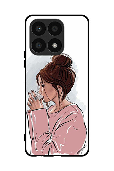 Covernex غطاء حماية لهاتف Honor X8a برسم فتاة تشرب الشاي