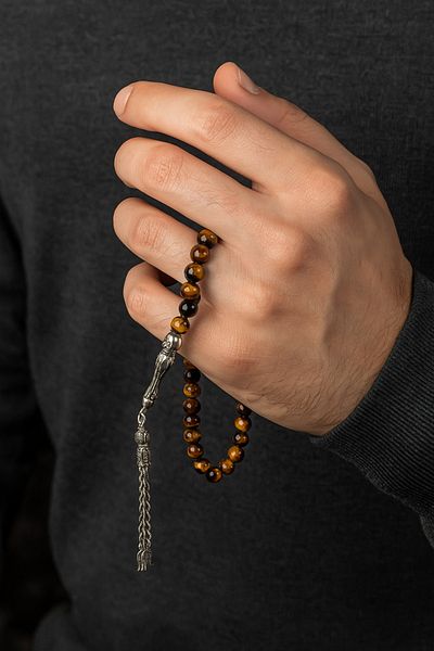 Safnaturel Igsl Certified Tiger Eye 33-Piece Natural Stone Prayer Beads – 8 mm