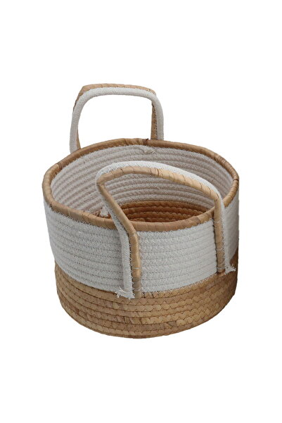 Alsaif Gallery Saif Gallery Cotton Basket Set, 3 Pieces - Beige and White