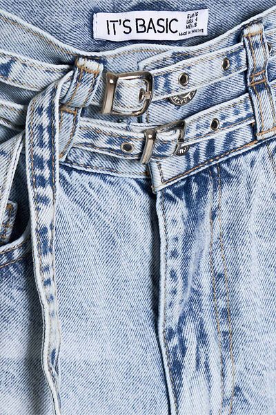 its basic Women's Denim Color 4S5-3 Midi Length Double Belted 100% Cotton Design Denim Shorts