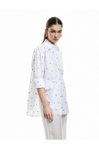 Koton Cotton Long Sleeve Oversize Shirt with Heart Embroidery Detail