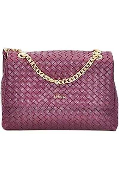 AMICA Kelly Women's Weaved Leather Crossbody Handbag With Gold Chain Adjustable Strap