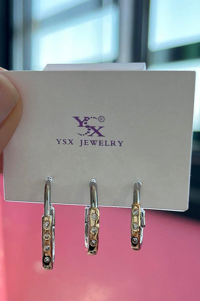 TAKIŞTIR مجموعة أقراط YSX VIP مكونة من 3 قطع باللونين الفضي والذهبي