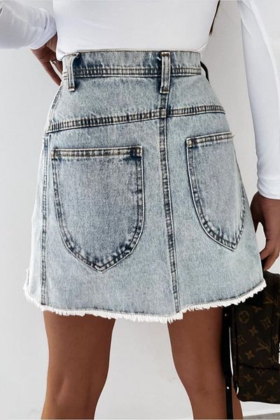 FashionForYou Fustă hippie din denim, petrecută, Albastru deschis, 34
