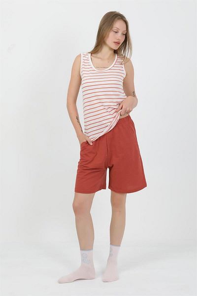 Celira Women's Thick Strap Cotton Combed Shorts Set Orange 3637