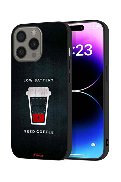 Tolwak غطاء حماية لجهاز Apple iPhone 15 Pro Max - بطارية منخفضة - يحتاج إلى قهوة