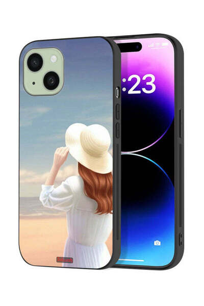 Tolwak Apple iPhone 15 Plus Protective Case Cover Hat Girl Standing