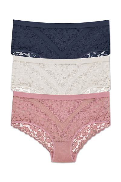 ZENA UNDERWEAR Chiloți de damă cu talie înaltă elastică, cu dantelă din tul, 3 piese