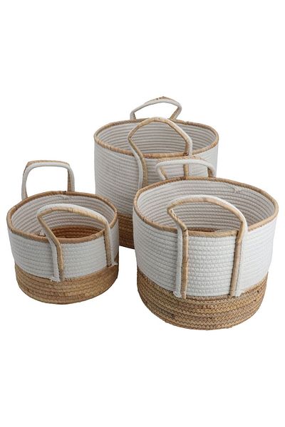 Alsaif Gallery Cotton Basket Set Alsaif Gallery, 3 Pieces - Beige White