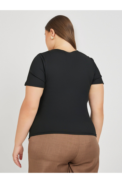 Styli Plus Size Textured Twisted Front T-Shirt