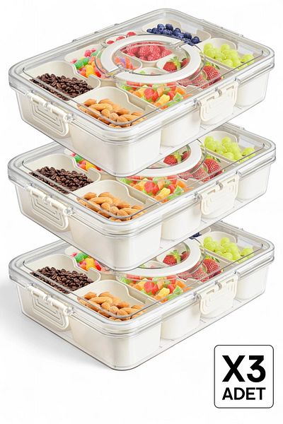 Tilbe Home 3-Layer Lock Lid 8 Compartments Portable Storage Container Breakfast Organizer Picnic Set Food Box