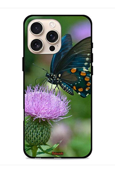 Tolwak غطاء حماية لجهاز Apple iPhone 16 Pro Max بتصميم فراشة جالسة على زهرة
