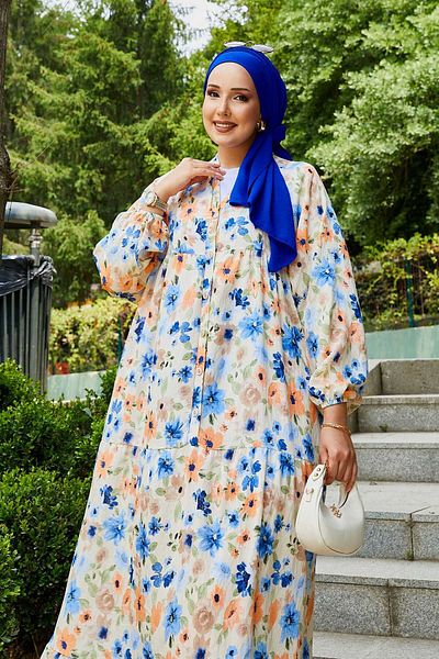 EBRUTESETTÜR Modal Floral Patterned Hijab Dress