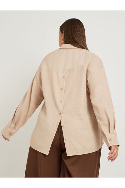 Styli Plus Size Solid Linen Look Button Back Regular Fit Shirt