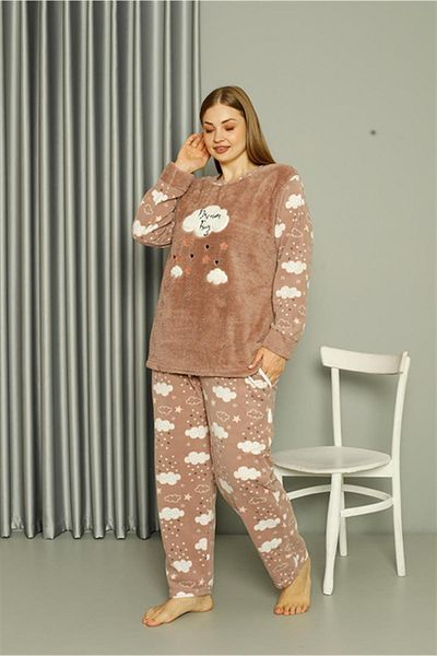 Celira Welsoft Polar Women's Large Size Milk Coffee Pajama Set 808044