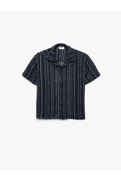 Koton Button Detailed Striped Short Sleeve Shirt