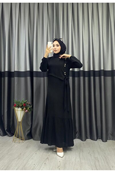 moda acar Rochie hijab din țesătură căpșuni cu detaliu de șireturi cu nasturi...