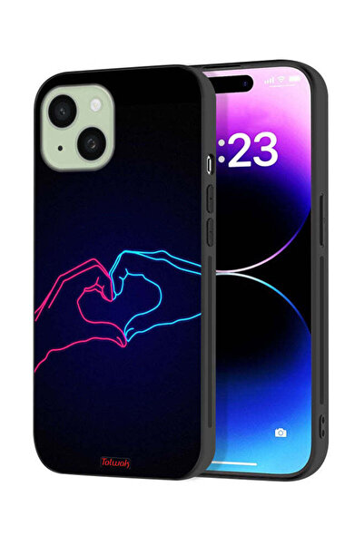 Tolwak Apple iPhone 15 Plus Protective Case Cover Touching Hand Making Heart