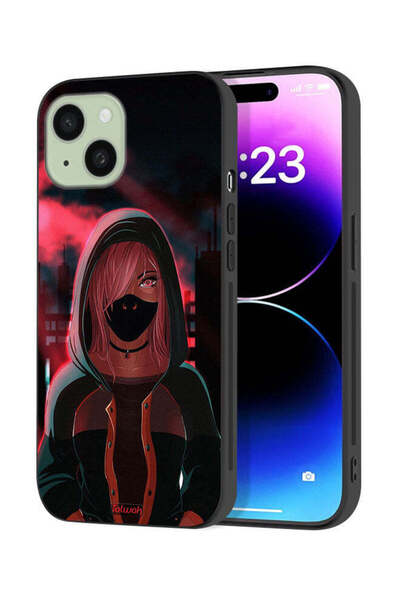 Tolwak Apple iPhone 15 Plus Protective Case Cover Girl Wear Mask Art