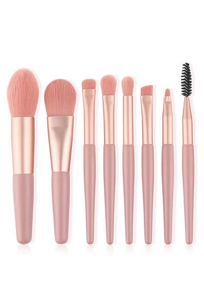Flippy Set mini portabil de 8 pensule de machiaj cu husă roz, Flippy