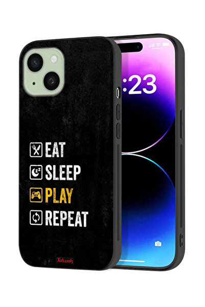 Tolwak Apple iPhone 15 Plus Protective Case Cover Eat Sleep Play Repeat