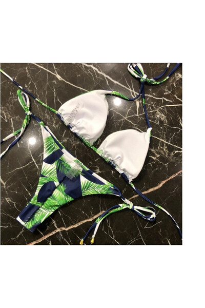 FashionForYou Aruba two-piece swimsuit, with drawstrings, White/green