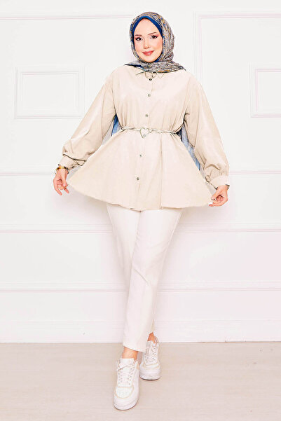 EBRUTESETTÜR Metal Kalp Figürüyle Bağcıklı Terikoton Gömlek Tunik