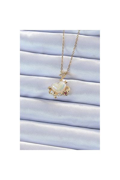 Skygo 316L Steel Chain Gold Color Zircon Stone Planet Look Heart Necklace - Tj-Bko9219
