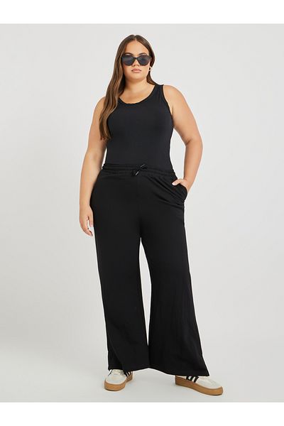 Styli Plus Size Wide Leg Joggers with Drawstring