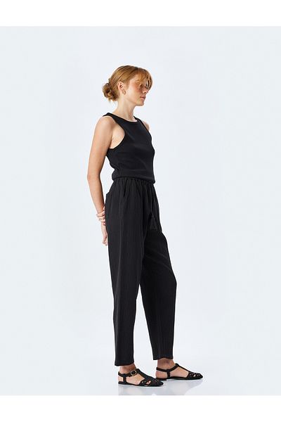 Koton Cotton Comfortable Fit Waist Lace-Up Muslin Trousers with Pockets