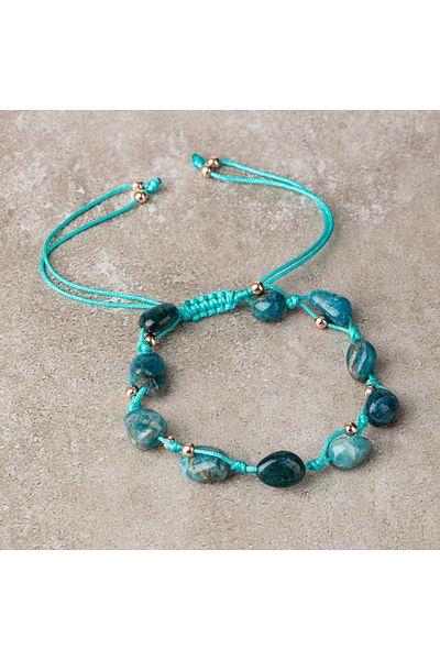 Safnaturel Igsl Certified Blue Apatite Natural Cut Natural Stone Macrame Bracelet