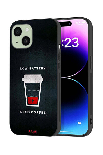 Tolwak غطاء حماية لجهاز Apple iPhone 15 Plus - بطارية منخفضة - يحتاج إلى قهوة