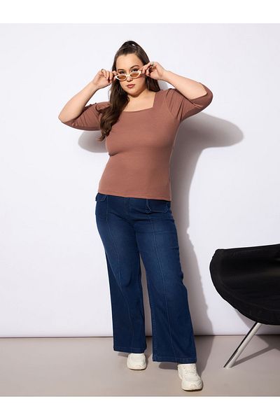 Sassafras By Styli Plus Size Ribbed Square Neck Top