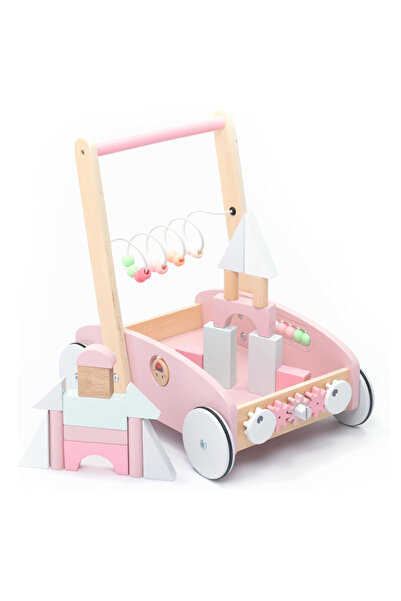 Factory Price - مشاية أطفال خشبية تعليمية ٥ في ١ من إنزو مع مركز أنشطة - وردي