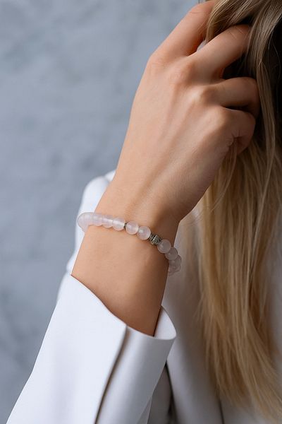 Safnaturel Igsl Certified Pink Quartz 6 mm Natural Stone Bracelet