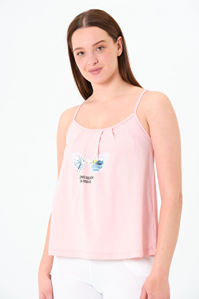 Sortie Collection Women's Thin Strap, Figure Printed, Single Jersey, Drawstring Candy Pink Undershirt