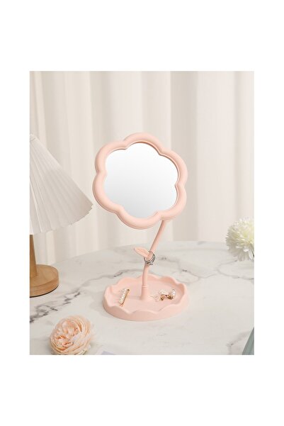 Flippy Desk Makeup Mirror, Rotating, Detachable, Sunflower Model, Ring Holder with Storage, Pink