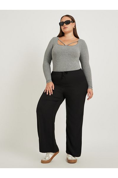 Styli Plus Size No Waistband Wide Leg Pants with Drawstring