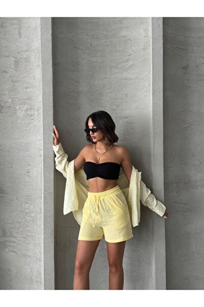 Miss Prova Muslin Beachwear Shorts with Elastic Waist and Waist Tie Detail