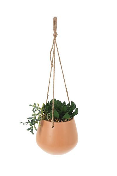 Koopman Planta artificiala mix Suculente, Azay Design, in ghiveci beige suspendat cu agatatoare H 48 cm
