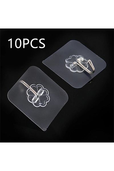 Generic 10pcs Clear Adhesive Bathroom Hooks Installable No Drilling Adhesive Hook for Kitchen Bathroom Wall Mounted,