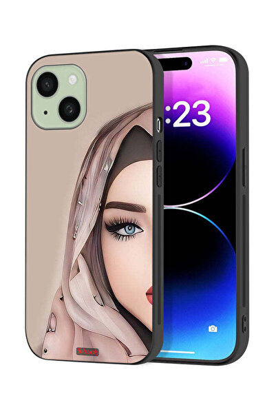 Tolwak Apple iPhone 15 Plus Protective Case Cover Half Face Girl Art