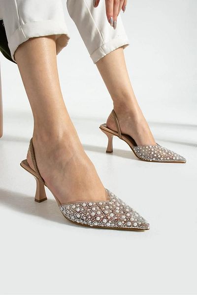 ŞAHİKA Transparent Pointed Toe Pearl Detailed (7 cm) Heel Classic Heeled Shoes