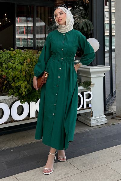 Tesettür Diyarı Γυναικείο Φόρεμα Hijab Rapalin - Emerald