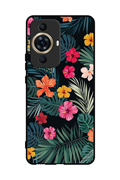 Covernex غطاء حماية لهاتف هواوي نوفا 11 - زهور متعددة الألوان وريش أخضر داكن